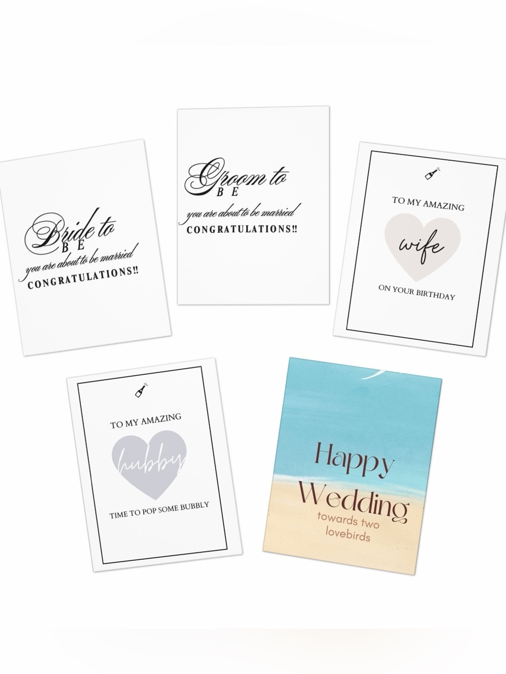 Wedding & Bridal Greeting Card Set - Blue, Beige, White, Gray